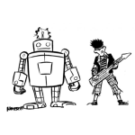 Dibujo para colorear Dibujo De Robot Con Un Rockero Para Pintar Y Colorear Musico Con Su Robot