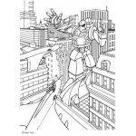 Dibujo para colorear Dibujo De Robot Gigante Peleando Con Aviones En La Ciudad Para Pintar Y Colorear