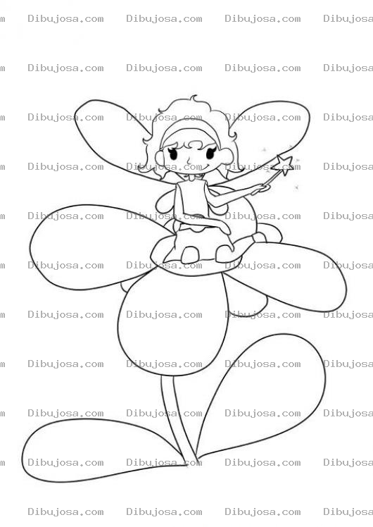 Dibujo para colorear Dibujo De Una Hada Sobre Una Flor Para Pintar Y Colorear Hada Fairy