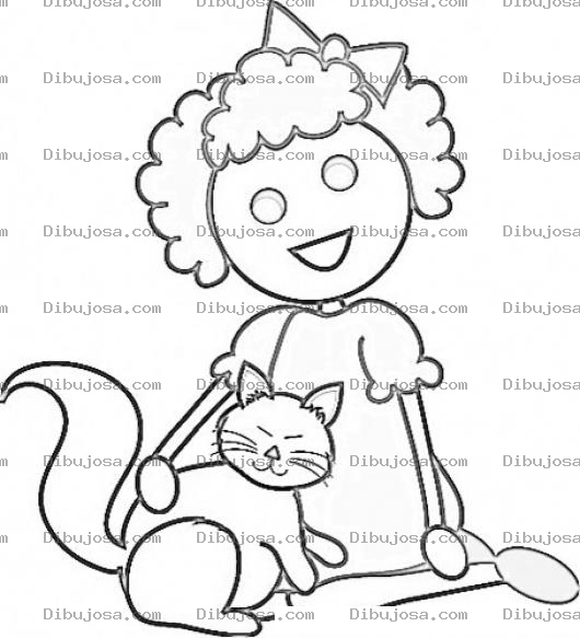 Dibujo para colorear Dibujo De Nina Con Gato Para Pintar Y Colorear Nena Con Un Gatito