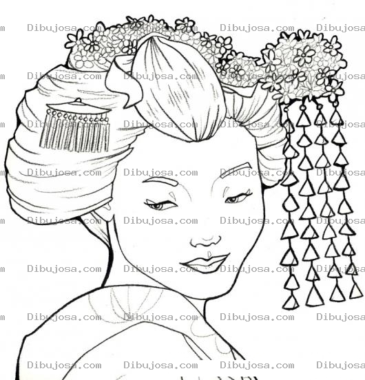 Dibujo para colorear Cara De Geisha Para Pintar Y Colorear Geisha Bonita