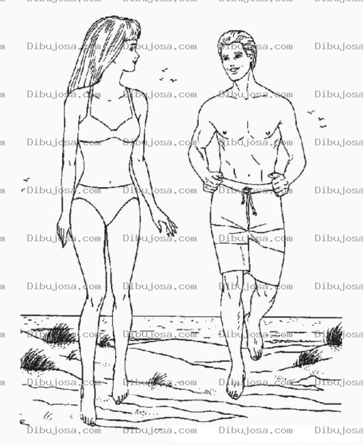 Dibujo para colorear Barbie y Kenn en la Playa