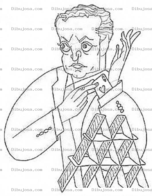 Dibujo para colorear Asbajolamanga Dibujo De Un Mago Con Un As Bajo La Manga Para Pintar Y Colorear Piramide De Naipes