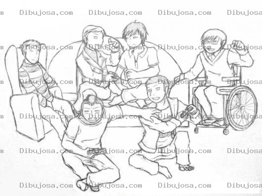 Dibujo para colorear Dibujo De Amigos Jugando Playstation En Una Sala Para Pintar Y Colorear