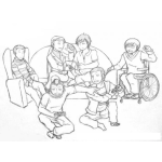 Dibujo para colorear Dibujo De Amigos Jugando Playstation En Una Sala Para Pintar Y Colorear