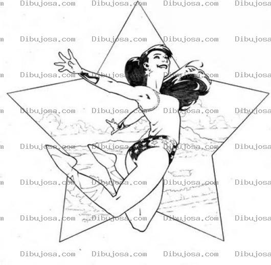 Dibujo para colorear Mujerestrella Dibujo De La Mujer Maravilla Saltando En Frente De Una Estrella Para Pintar Y Colorear