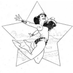 Dibujo para colorear Mujerestrella Dibujo De La Mujer Maravilla Saltando En Frente De Una Estrella Para Pintar Y Colorear