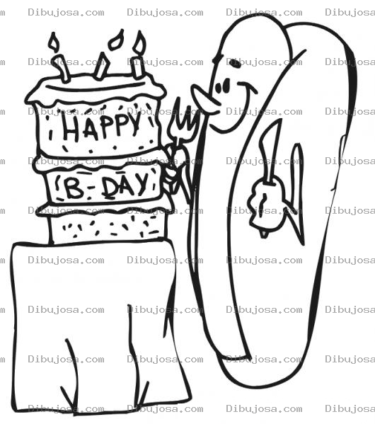 Dibujo para colorear Dia Del Hotdog Dibujo De Un Chevere Partiendo Su Pastel De Cumpleanos Para Pintar Y Colorear