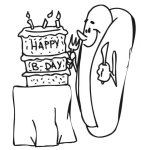 Dibujo para colorear Dia Del Hotdog Dibujo De Un Chevere Partiendo Su Pastel De Cumpleanos Para Pintar Y Colorear