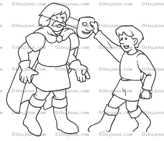 Dibujo para colorear Desenmascarado Dibujo De Heroe Desenmascarado Por Un Nino Para Pintar Y Colorear