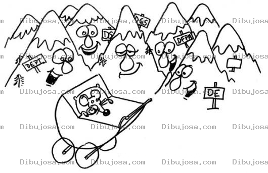 Dibujo para colorear Dibujo De Montanas Viendo A Un Ratoncito Bebe En Un Carruaje Para Pintar Y Colorear Raton Recien Nacido