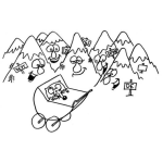 Dibujo para colorear Dibujo De Montanas Viendo A Un Ratoncito Bebe En Un Carruaje Para Pintar Y Colorear Raton Recien Nacido
