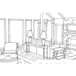 Dibujo para colorear Dibujo De Sala Con Dos Lamparas En Una Casa De Madera Para Pintar Y Colorear
