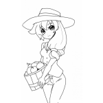 Dibujo para colorear Dibujo De Una Linda Granjerita Con Una Canasta De Manzanas Para Pintar Y Colorear Vequerita Con Manzanitas