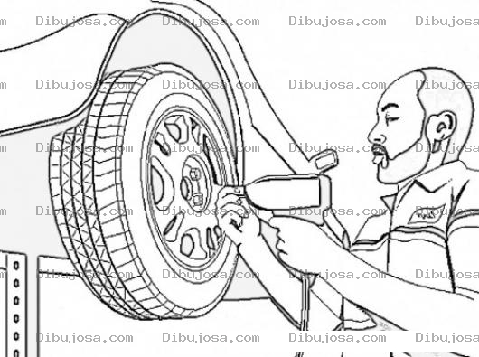 Dibujo para colorear Alineacion Y Balanceo De Neumaticos Dibujo De Un Mecanico Negrito Cambiando La Llanta De Un Carro Para Pintar Y Colorear Taller De Mecania Automotriz Tallerdemecanica