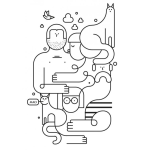Dibujo para colorear Dibujo Abstracto De Una Familia Con Gatos Para Pintar Y Colorear