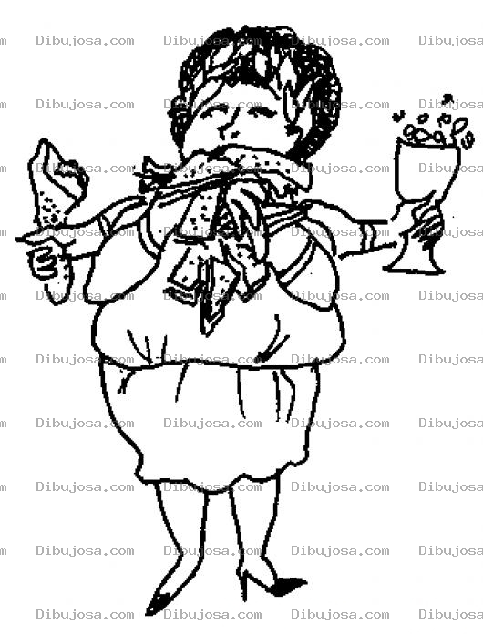 Dibujo para colorear Allyoucaneat Todo Lo Que Puedas Comerdibujo De Mujer Gorda Golosa Y Glotona Comiendo En Un Bufet Para Pintar Y Colorear