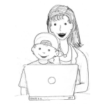 Dibujo para colorear Dibujo De Hijo Y Mama Con Laptop Para Pintar Y Colorear Internet A La Vista De Los Padres