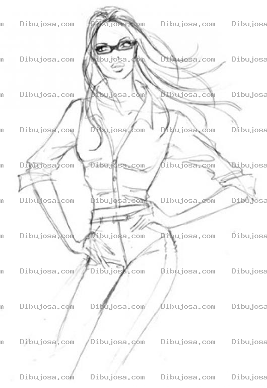 Dibujo para colorear Dibujo De Mujer Bonita Con Jeans Y Anteojos De Sol Para Pintar Y Colorear