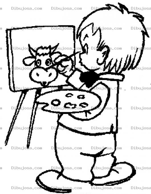 Dibujo para colorear Dibujo De Nino Pintando Una Vaca Para Pintar Y Colorear