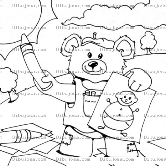 Dibujo para colorear Dibujo De Osito Pintor Para Pintar Y Colorear Osito Tedy Dibujante