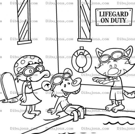 Dibujo para colorear Pato Raton Y Gato En Piscina Para Pintar Y Colorear