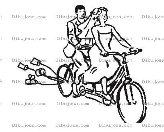 Dibujo para colorear Dibujo De Reciencasados En Bicicleta Para Pintar Y Colorear