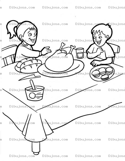 Dibujo para colorear Dibujo Del Dia De Accion De Gracias Con Un Pavo En La Mesa Para Pintar Y Colorear