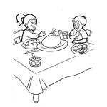 Dibujo para colorear Dibujo Del Dia De Accion De Gracias Con Un Pavo En La Mesa Para Pintar Y Colorear