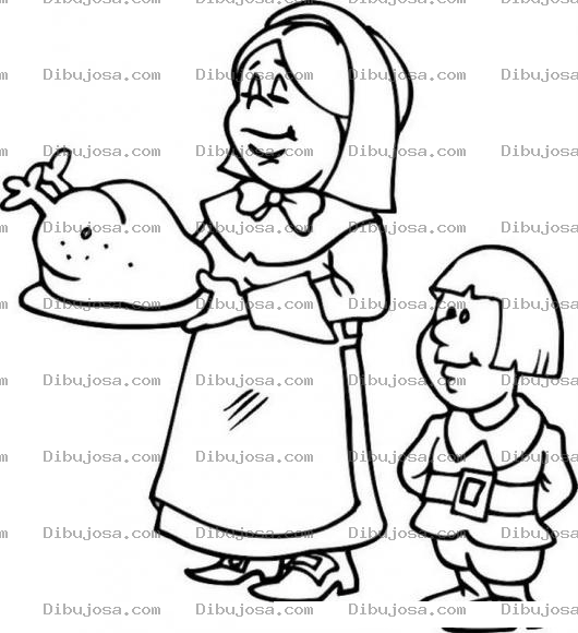 Dibujo para colorear Pavohorneado Dibujo De Una Mama Y Su Hijo Con Un Pavo Horneado Para Pintar Y Colorear Chumpe De Accion De Gracias