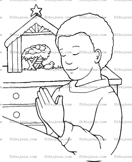 Dibujo para colorear Dibujo De Negrito Rezando Frente A Un Nacimiento