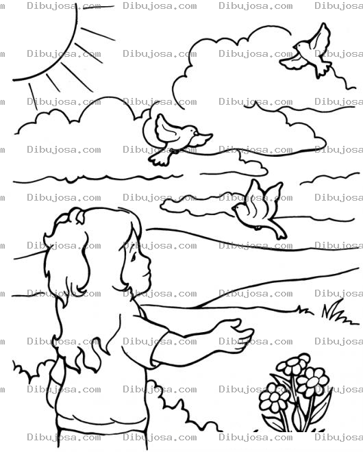 Dibujo para colorear Pajaritosvolando Dibujo De Nina Viendo Pajaritos Volando Para Pintar Y Colorear Pajarosvolando