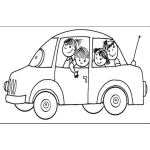 Dibujo para colorear Dibujo De Un Carro Con 4 Personas Para Pintar Y Colorear