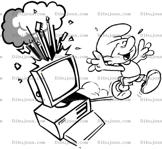 Dibujo para colorear Computadora De Pitufo Para Pintar Y Colorear Ordenador Explotando