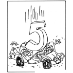 Dibujo para colorear Numero5 Dibujo Del Numero Cinco Cayendo Y Apachando Un Carro Para Pintar Y Colorear