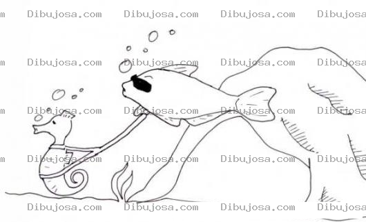 Dibujo para colorear Pezciego Dibujo De Pescado Ciego Con Caballito De Mar Guia Para Pintar Y Colorear Pez Ciego