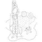 Dibujo para colorear Barbie en su cuarto