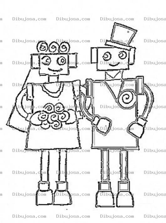 Dibujo para colorear Robotsesposos Dibujo De Una Pareja De Novios Robots En El Altar Para Pintar Y Colorear Espososrobots