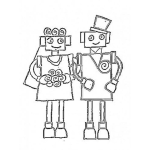 Dibujo para colorear Robotsesposos Dibujo De Una Pareja De Novios Robots En El Altar Para Pintar Y Colorear Espososrobots