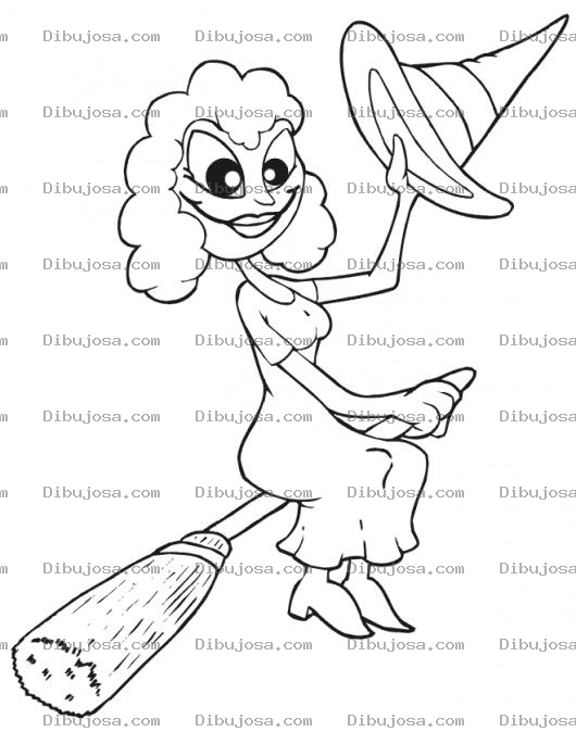 Dibujo para colorear Brujita Volando Con Escoba Para Colorear