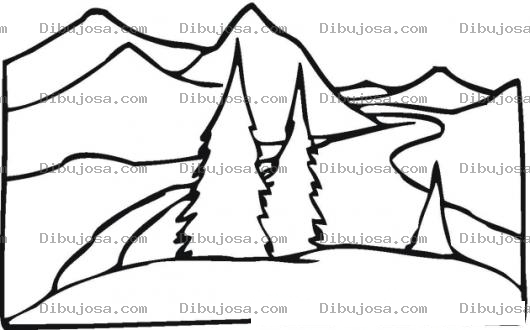 Dibujo para colorear Paisajes Dibujo De Un Paisaje Con 2 Pinos Para Pintar Y Colorear