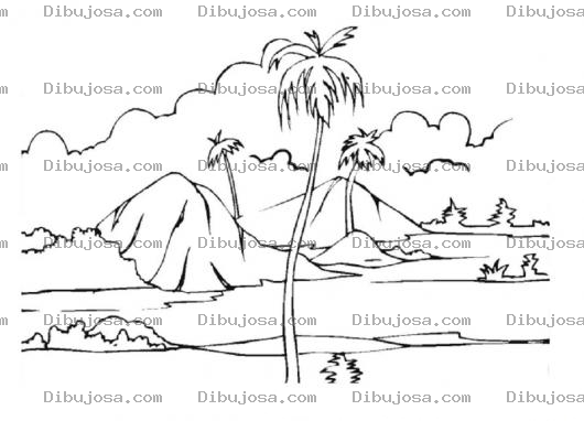 Dibujo para colorear Paisajes Dibujo De Un Paisaje Con Palmeras Para Colorear