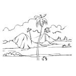 Dibujo para colorear Paisajes Dibujo De Un Paisaje Con Palmeras Para Colorear