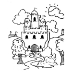 Dibujo para colorear Paisaje De Princesa Dibujo De Un Paizaje Con Un Castillo En El Paisage Paizage