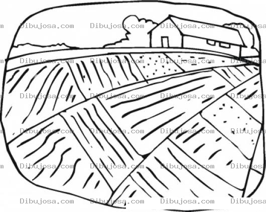 Dibujo para colorear Dibujo De Un Paisaje Rural Con Una Vivienda De Campesinos Al Fondo Para Pintar Y Colorear