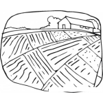 Dibujo para colorear Dibujo De Un Paisaje Rural Con Una Vivienda De Campesinos Al Fondo Para Pintar Y Colorear