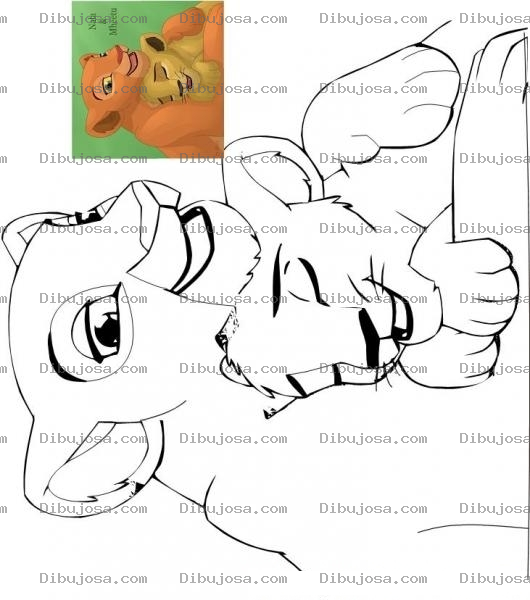 Dibujo para colorear Colorear Leona y cachorro Nala y Mheetu del rey leon
