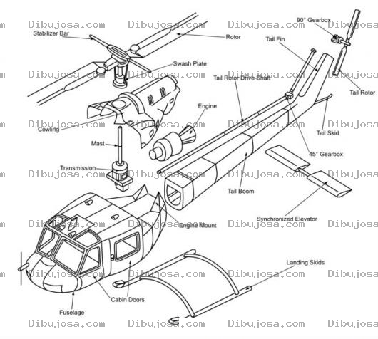 Dibujo para colorear Las Partes De Un Helicoptero Dibujo De Un Helicoptero Desarmado Para Pintar Y Colorear Partesdeunhelicoptero