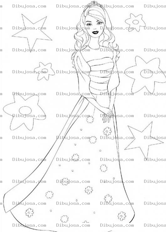Dibujo para colorear Barbie con vestido largo