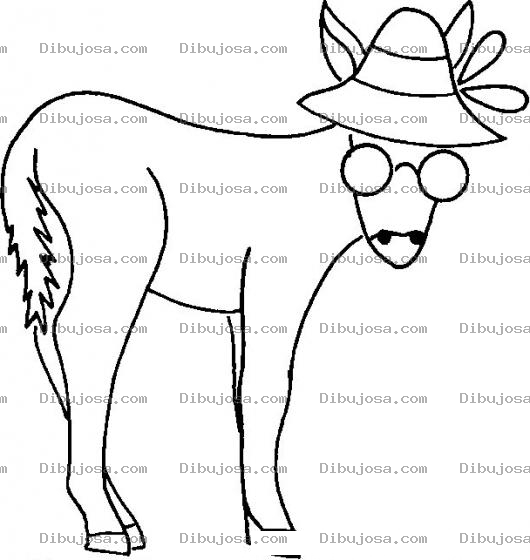 Dibujo para colorear Burrodisfrazado Dibujo De Un Burro Disfrazado Con Sombrero Lentes Y Bigotes Para Pintar Y Colorear